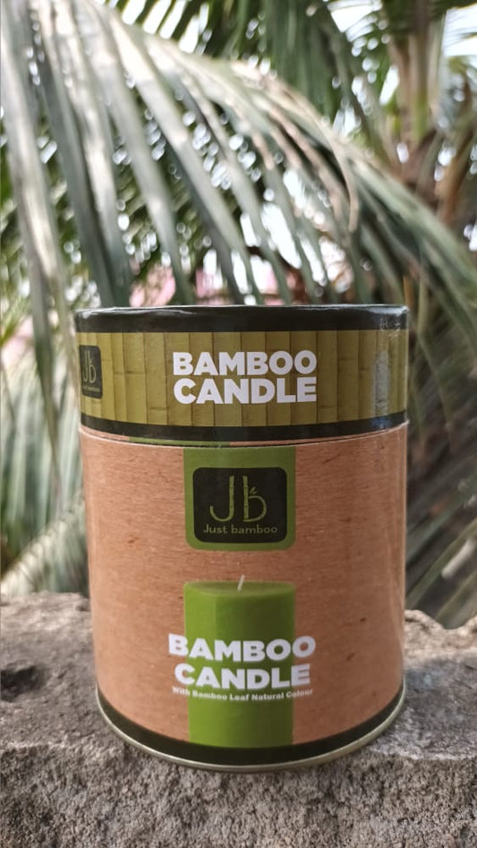 Bamboo Candle with Bamboo leaf Natural Colour  Secrets of Brahmaputra sells products that include organic food, spices, pickles, teas, Bamboo products and natural items that are sourced and manufactured in the North East of India. It is a North East Farms Sales Endeavour. All profits are shared with farmers from the North East of India