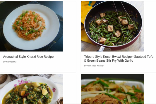 Image of website Archanskitchen.com showing some pictures of prepared food