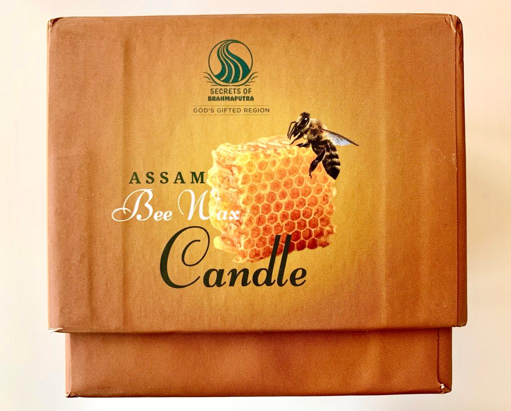 Image of Assam bee wax candle ionise the air as they burn. Negative Ions bind with toxins in the air and remove them providing a cleaner environment. Burns longer than regular paraffin or soy candle. Reversible!  Secrets of Brahmaputra sells products that include organic food, spices, pickles, teas, Bamboo products and natural items that are sourced and manufactured in the North East of India. It is a North East Farms Sales Endeavour. All profits are shared with farmers from the North East of India