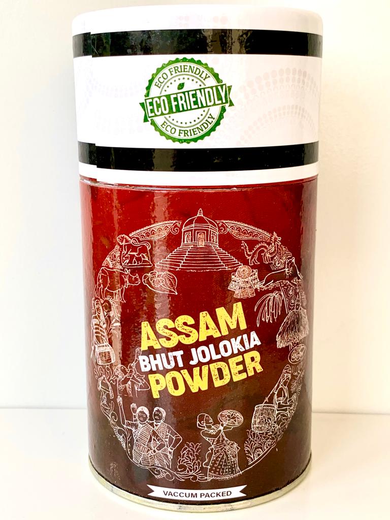 Image of Assam Bhut Jolokia Powder Secrets of Brahmaputra Product Picture. Secrets of Brahmaputra sells natural, organic and healthy food that includes organic rice, spices, pickles, teas, bamboo products and other natural items.