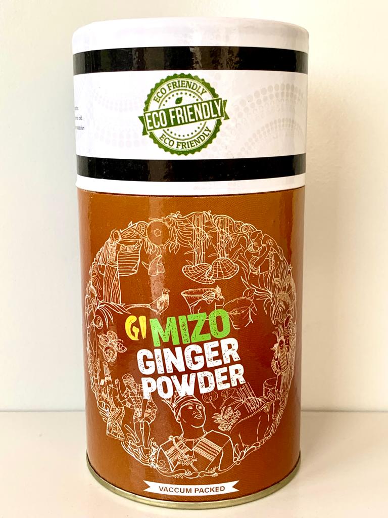 Picture of Mizo Ginger Powder Packaging . Secrets of Brahmaputra sells natural, organic and healthy food that includes organic rice, spices, pickles, teas, bamboo products and other natural items.
