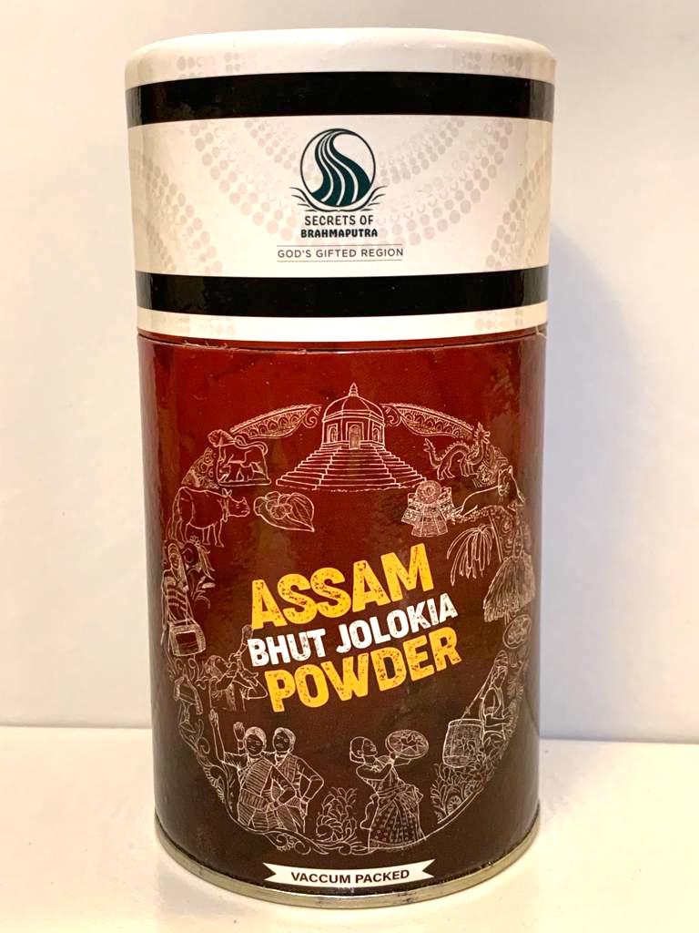 Assam Bhut Jolokia Powder Secrets of Brahmaputra Product Picture. Secrets of Brahmaputra sells natural, organic and healthy food that includes organic rice, spices, pickles, teas, bamboo products and other natural items.  