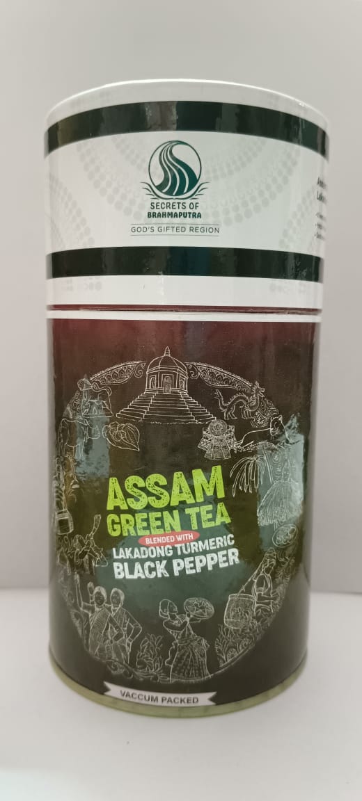 Image of Assam green tea blended with lakadong turmeric black pepper reduces stress. It helps in losing weight and is a good source of vitamins and minerals.   Secrets of Brahmaputra sells natural, organic and healthy food that includes organic rice, spices, pickles, teas, bamboo products and other natural items from the North East of India. 